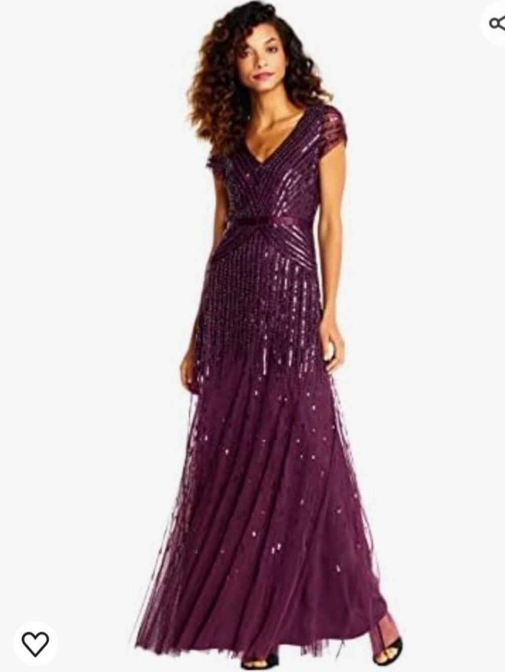 Adrianna Papell Plum Sequin V-Neck Maxi Gown